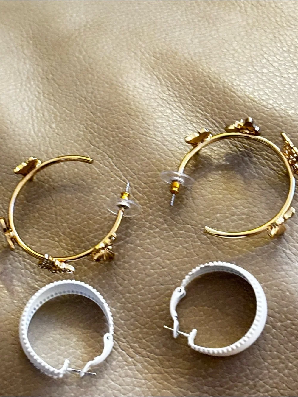VTG 70s White Hoop & Crystal Gold Butterfly Earring Lot Good Quality